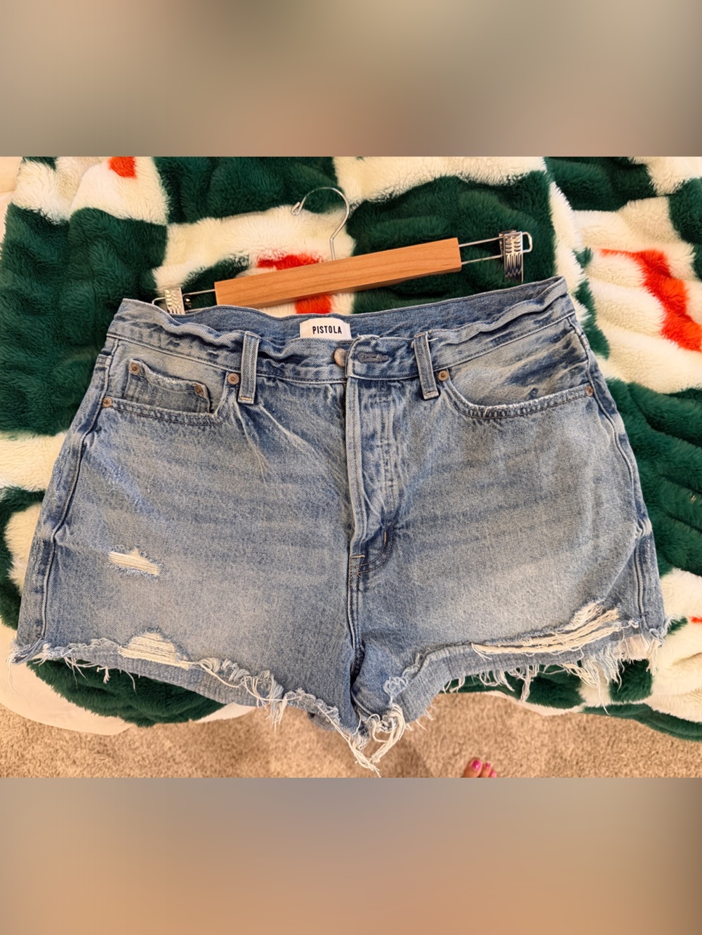 pistola Light Blue Distressed Denim Cutoff Shorts